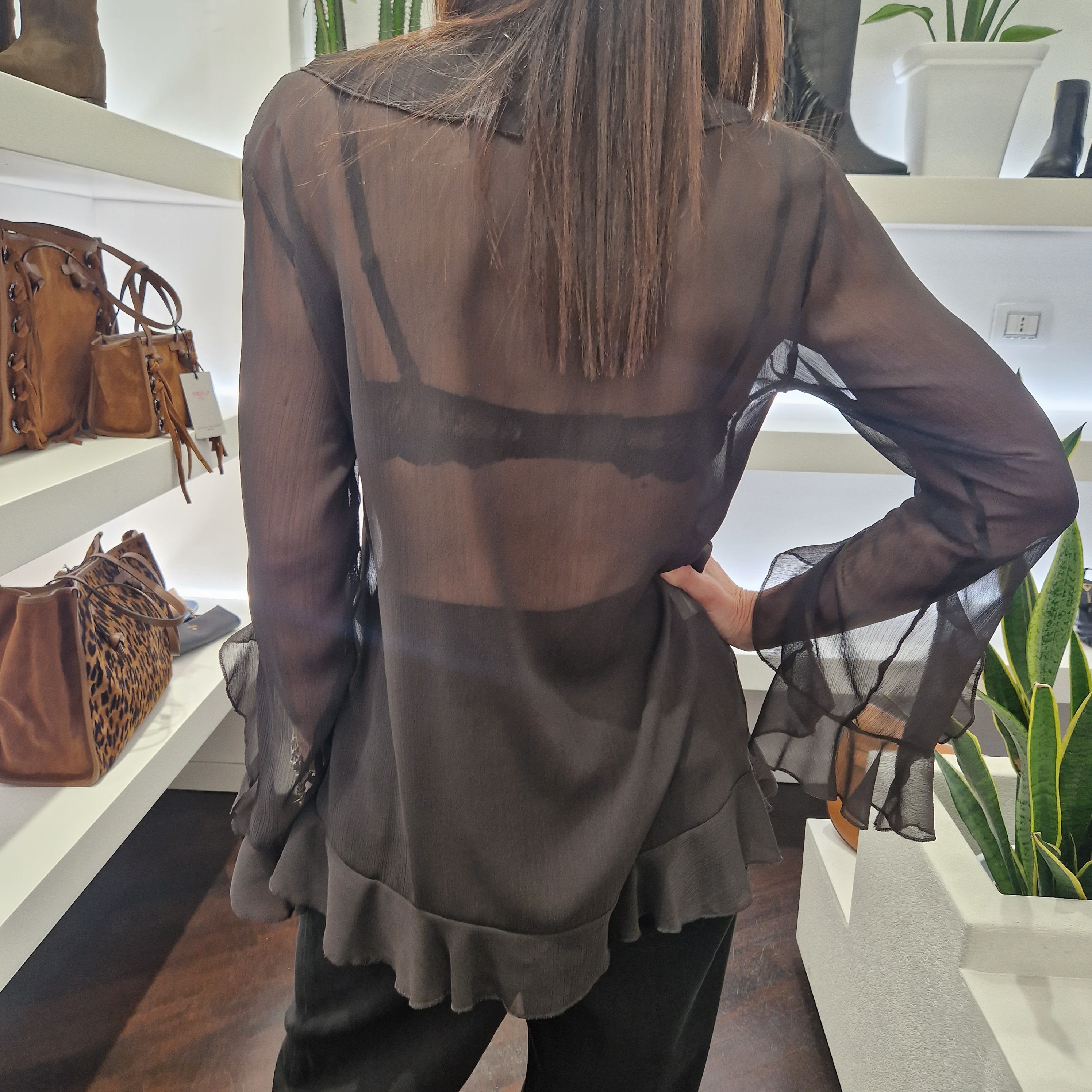 Kikisix camicia GAIA  trasparente t.moro