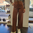 Pantalone in maglia gamba larga color marrone
