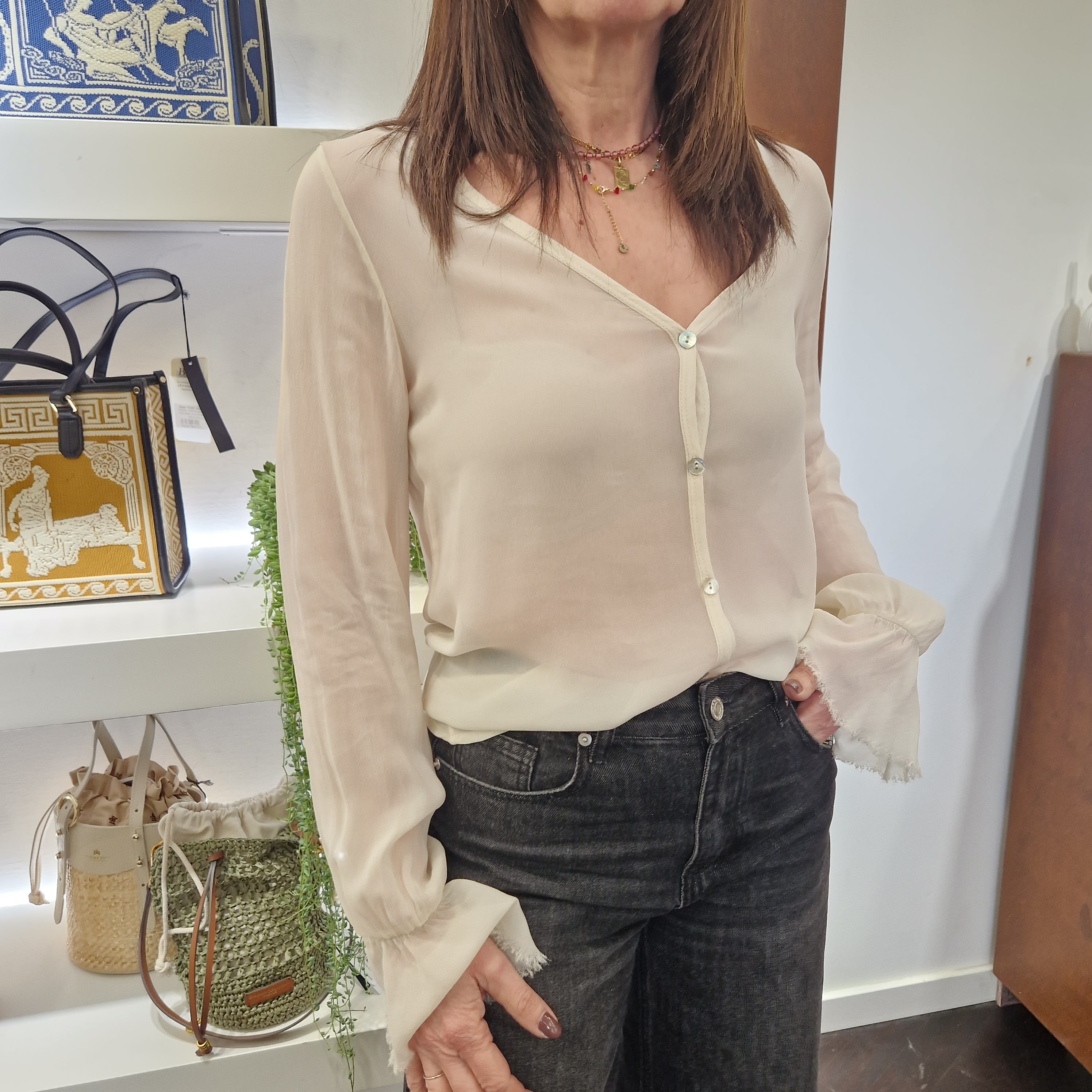 Camicia EMILY  polso  sfrangiato color panna