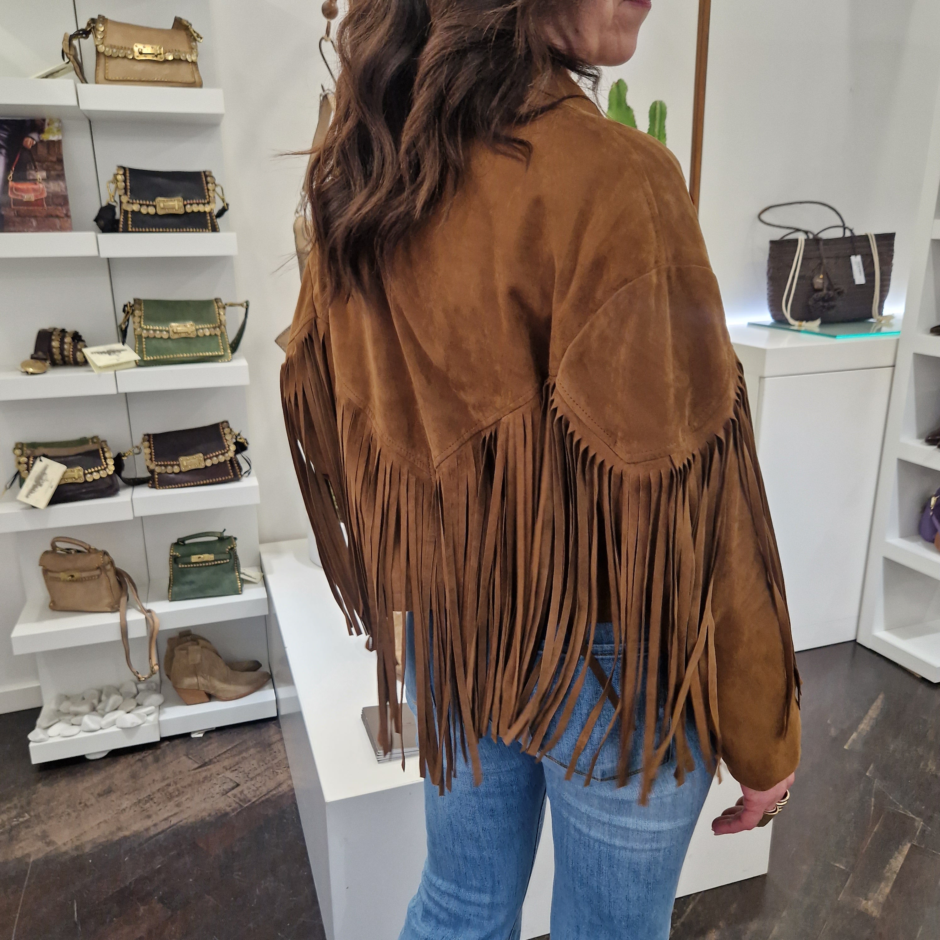 Giacca  BRENDA con frange in pelle scamosciata