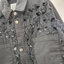 Giacca/camicia in jeans  sfrangiato color grigio scuro