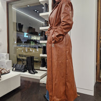 Cappotto lungo doppio petto ecopelle STAMPA COCCO color cuoio