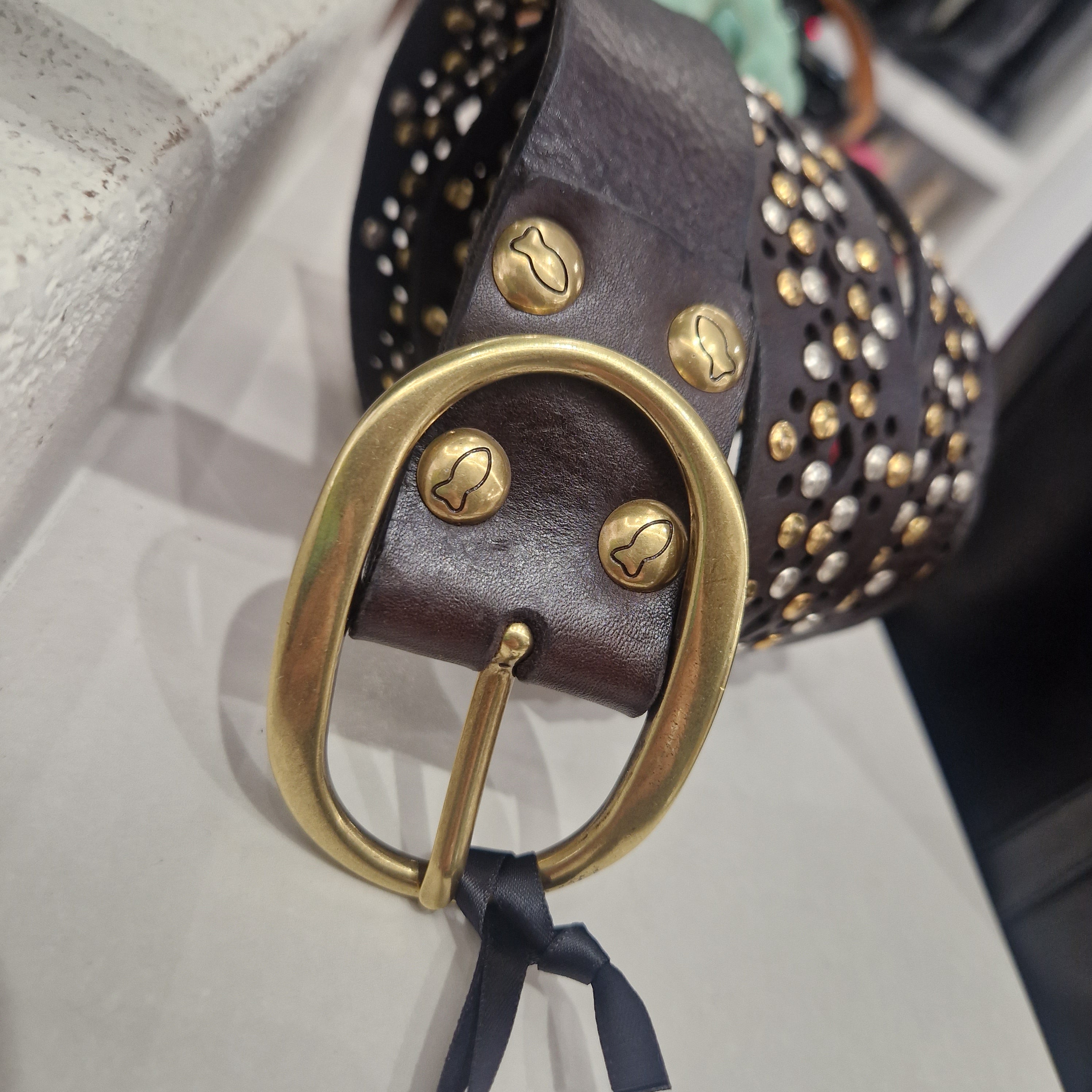 Campomaggi  cintura disegno laser color t.moro rivetti oro/argento