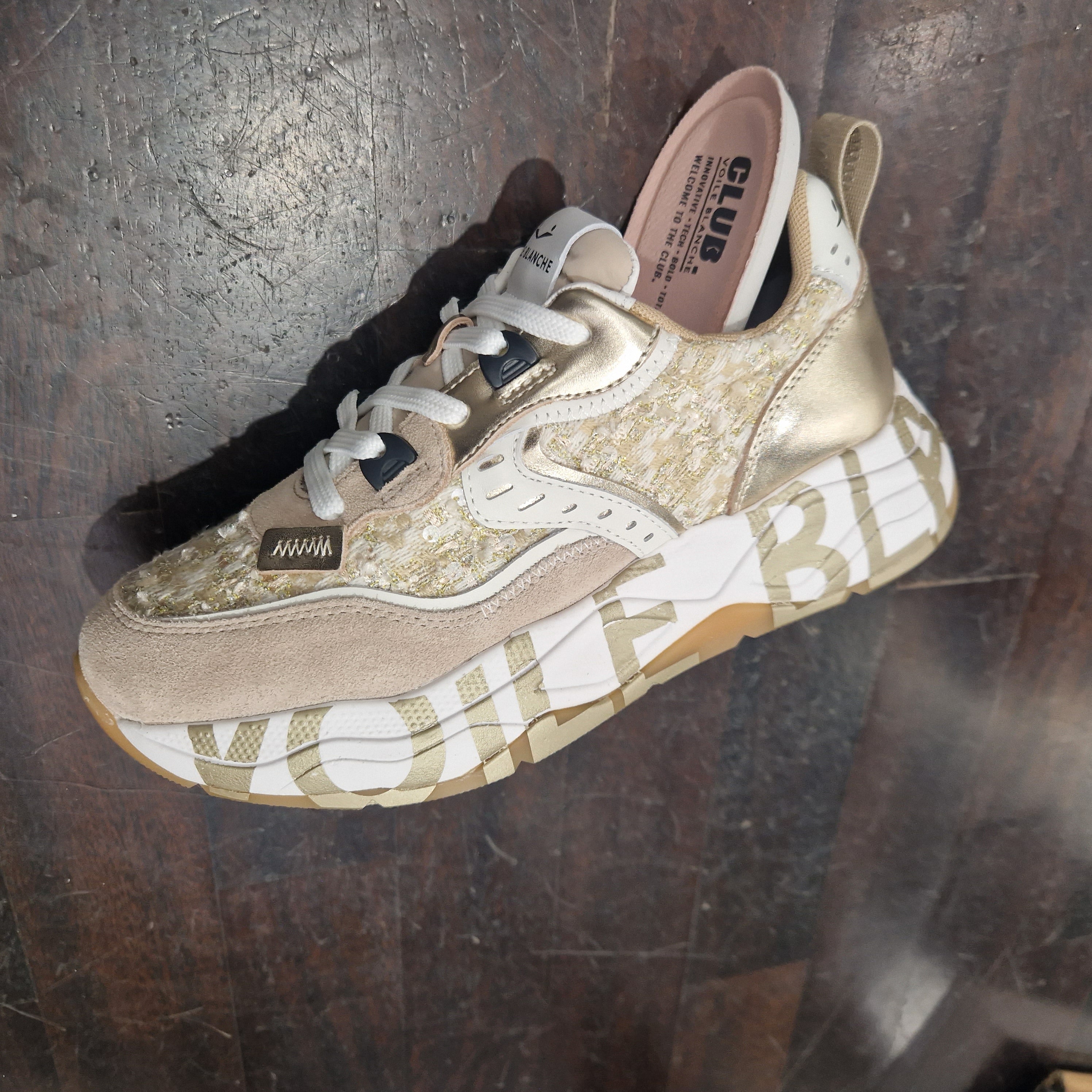 Voile Blanche sneaker beige/ oro dettaglio paillettes