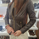 Giacca lunga in vera pelle color t.moro  con tessuto elasticizzato