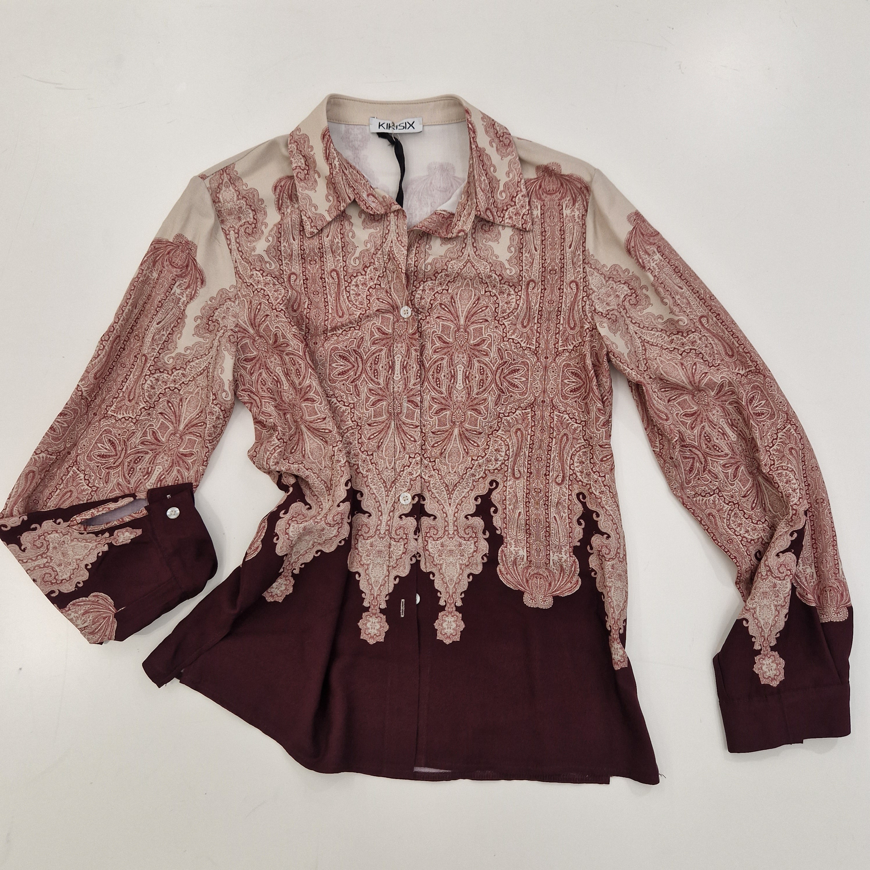 Kikisix camicia DAMASCO stampa panna e bordeaux