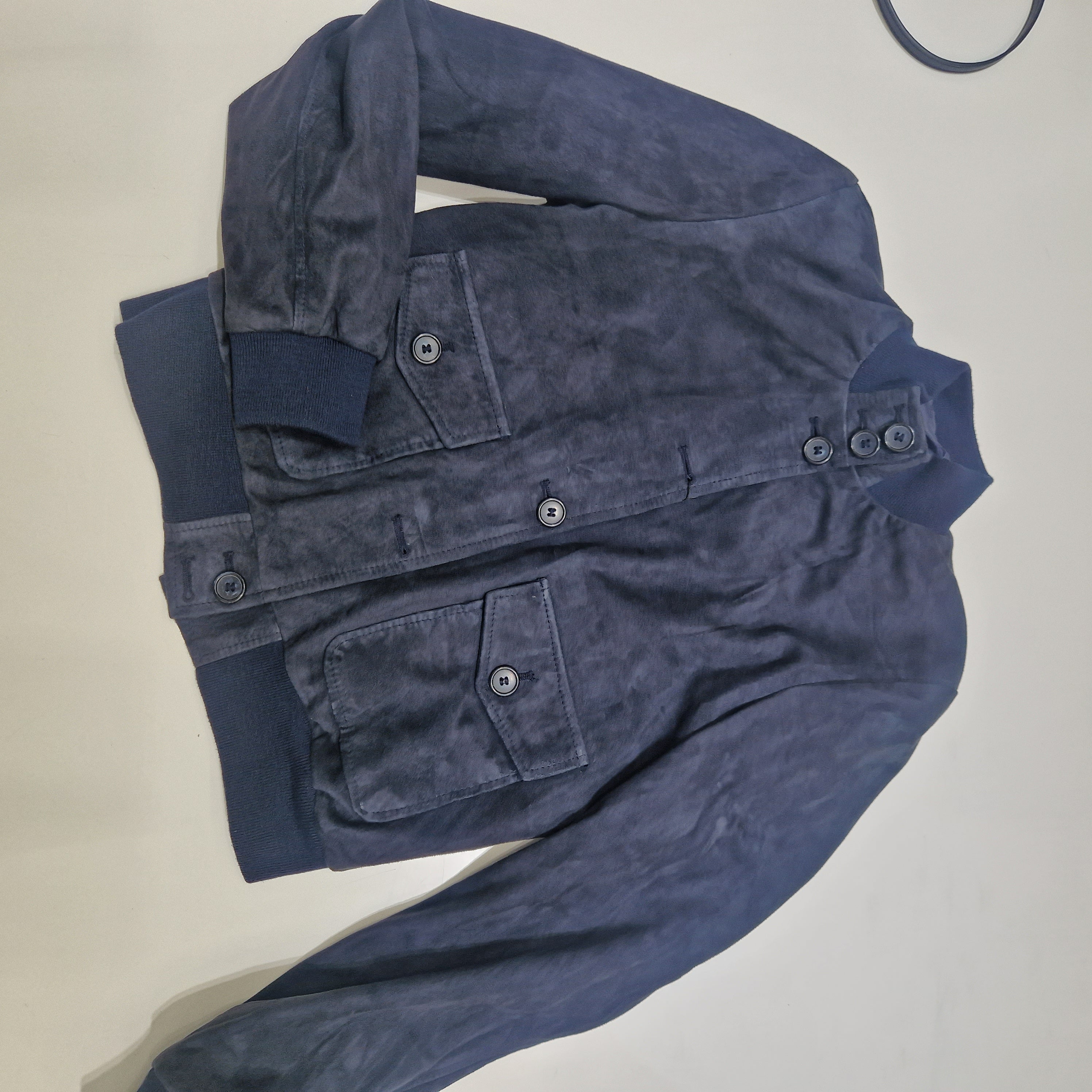 Giacca modello bomber vera pelle scamosciata BLU