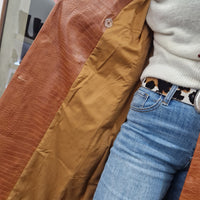 Cappotto lungo doppio petto ecopelle STAMPA COCCO color cuoio