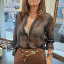 Kikisix camicia trasoarente nera POLLY con rouge sulla manica