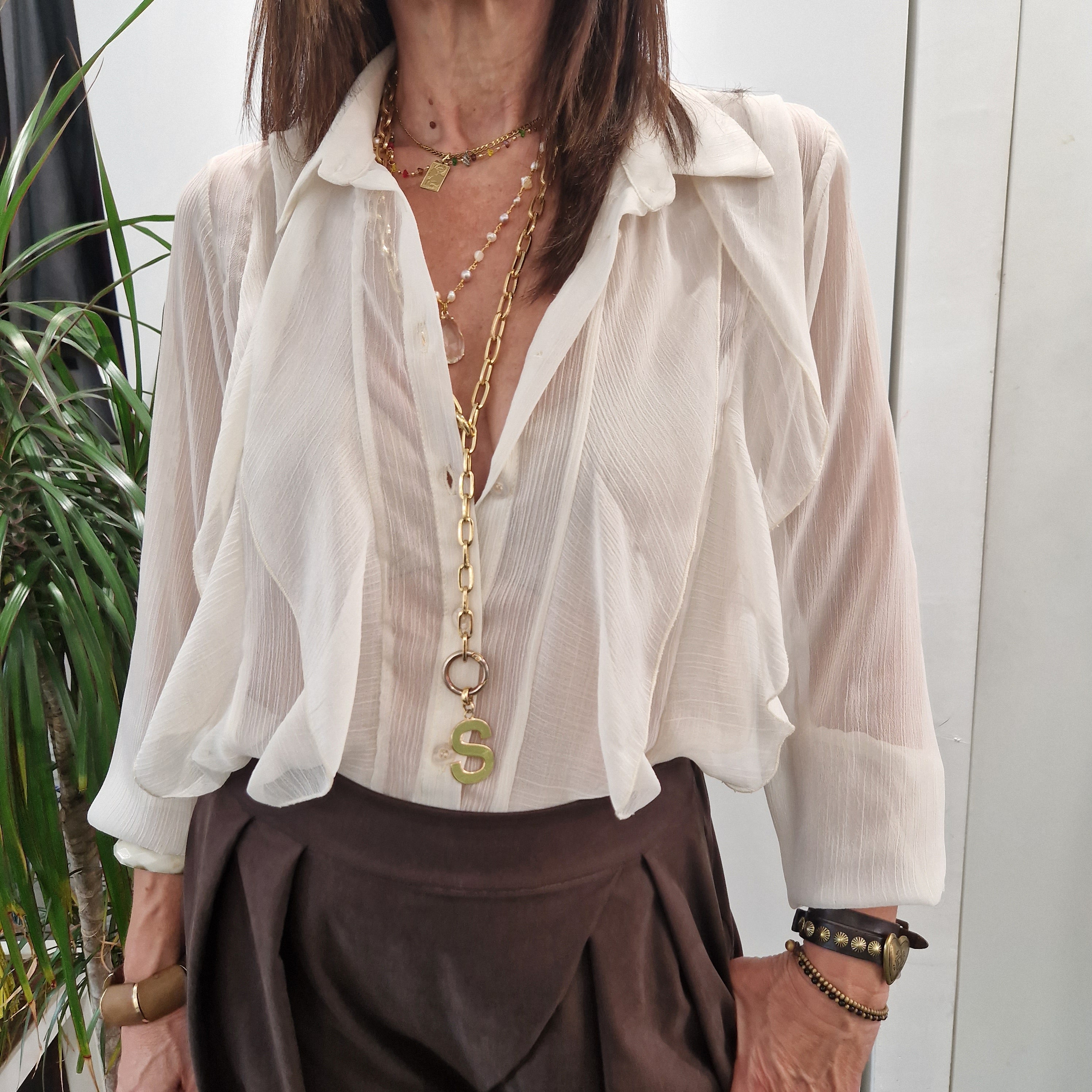 KIKISIX camicia con bottoni e rouge trasparente panna