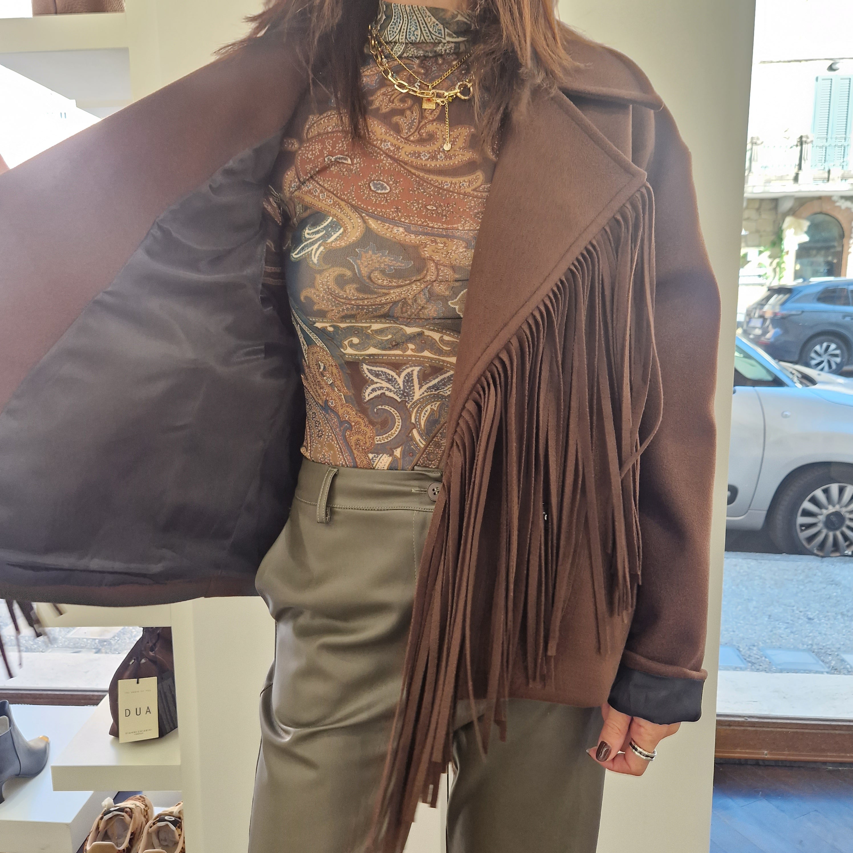 Giacca con frange over color t.moro
