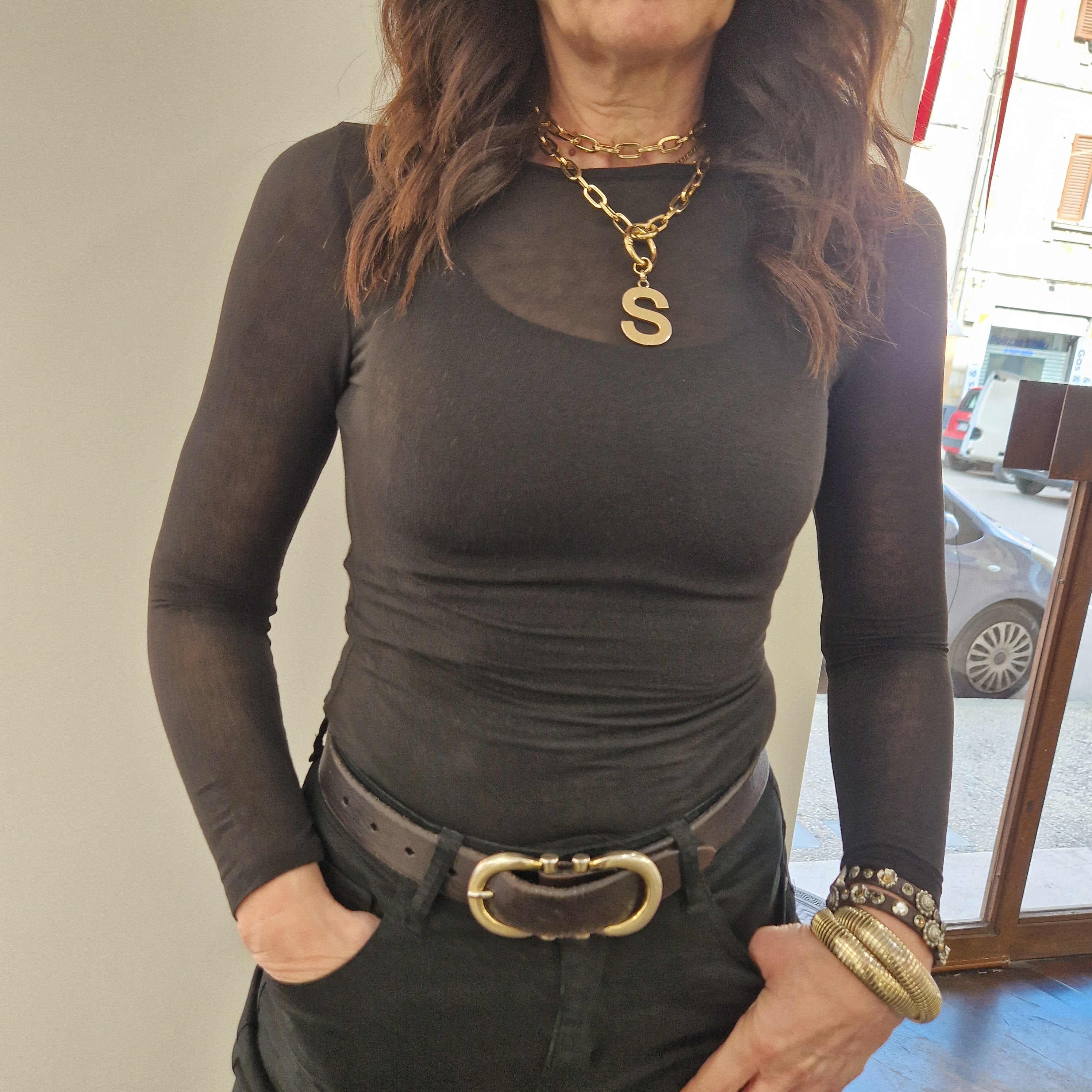 KIKISIX maglia collo BORDINO MODAL nero