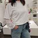 T-shirt manica in pizzo bianca
