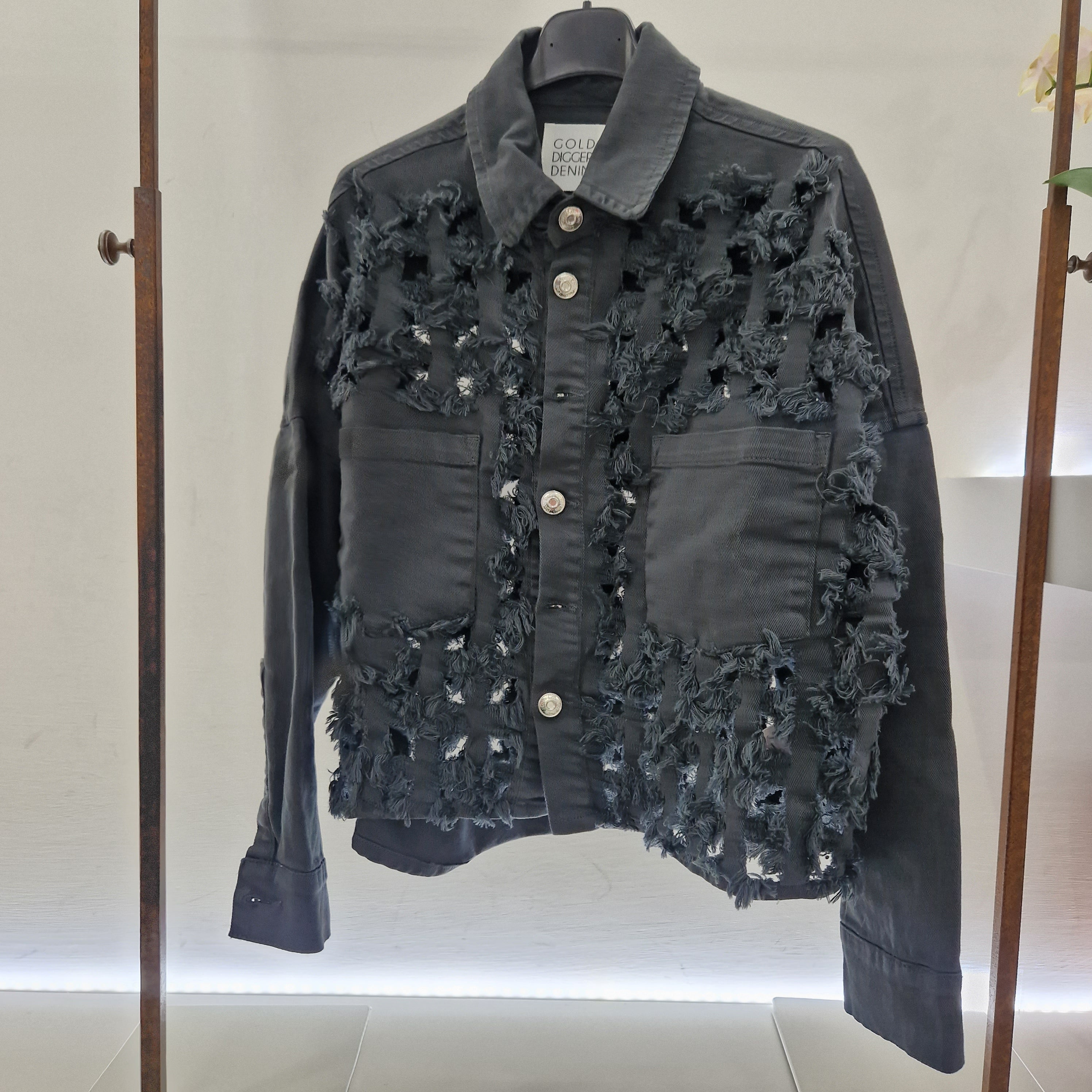 Giacca/camicia in jeans  sfrangiato color grigio scuro