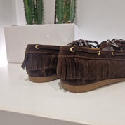 Antica BOTTEGA scarpa con frange color moro