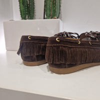 Antica BOTTEGA scarpa con frange color moro