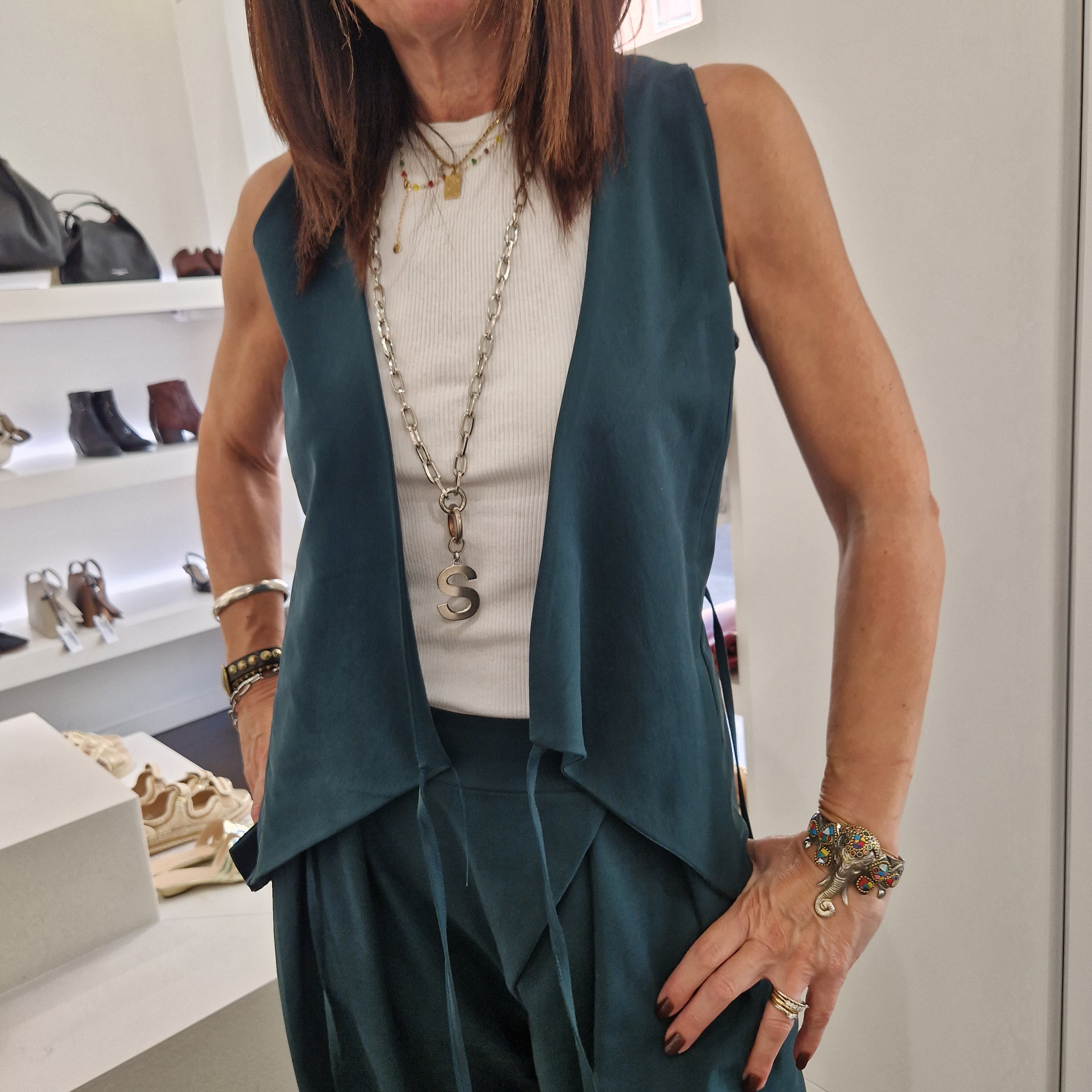 KIKISIX gilet STELLA con laccio laterale color verde ottanio