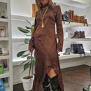 Gonna satin con pizzo color moro