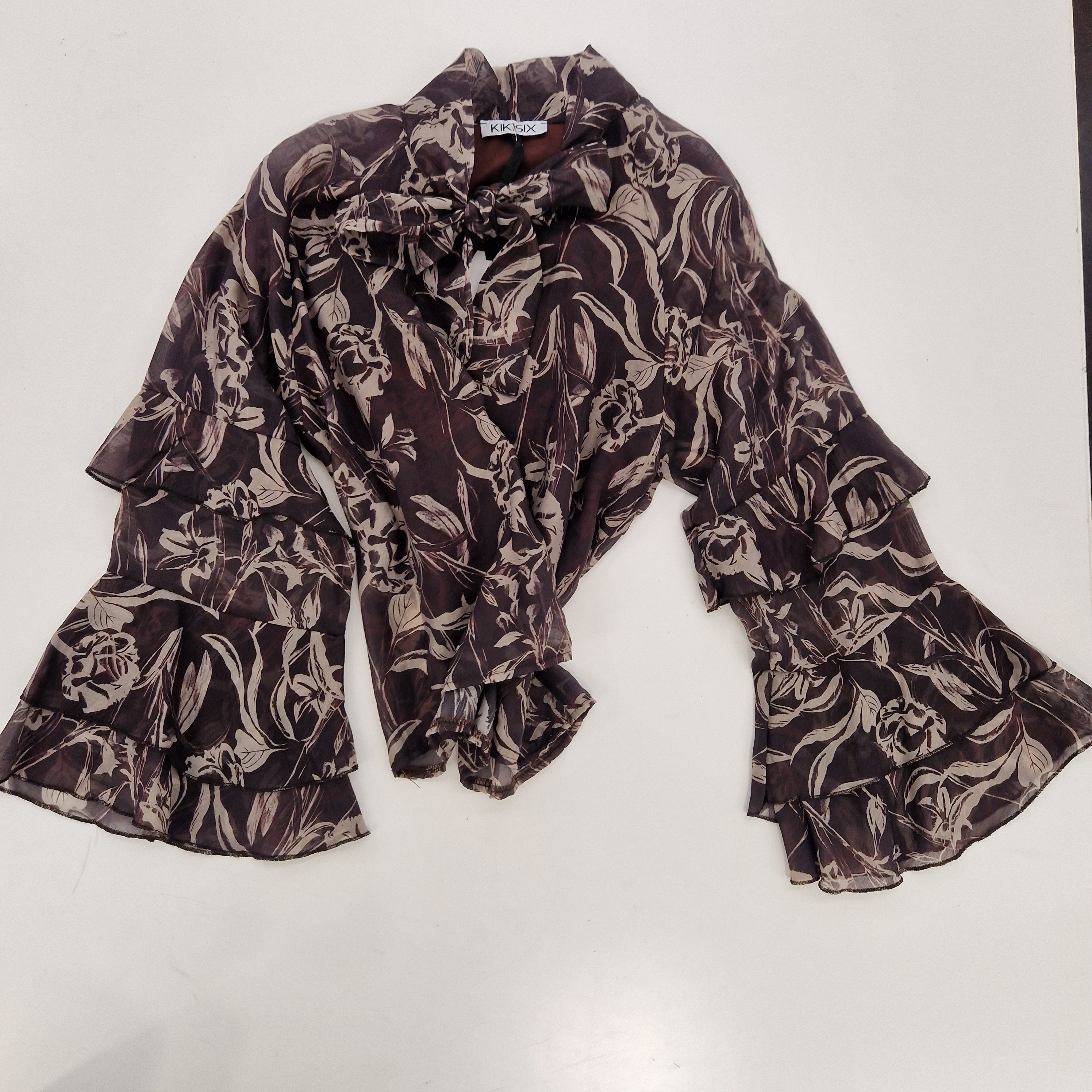 Kikisix camicia marrone collo con fiocco