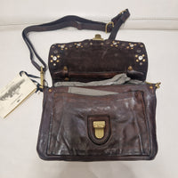 Campomaggi borsa color t.moro   linea AURORA cartella in pelle con borchie e strass