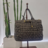 Campomaggi borsa linea PENELOPE formato piccolo intrecciata color cemento