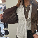 Giacca ZOE modello chiodo in vera pelle color moro suede