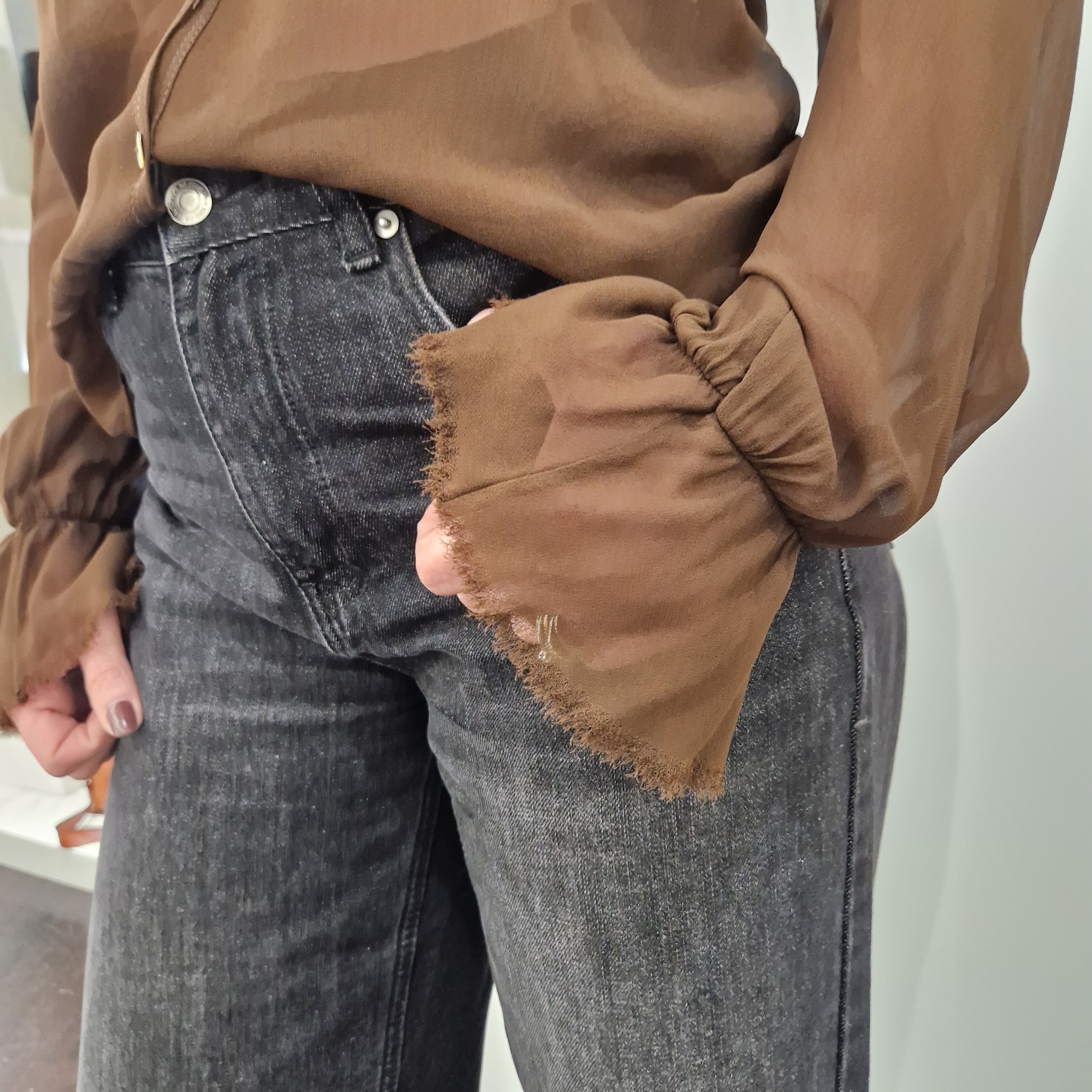 Camicia EMILY  polso  sfrangiato color moro