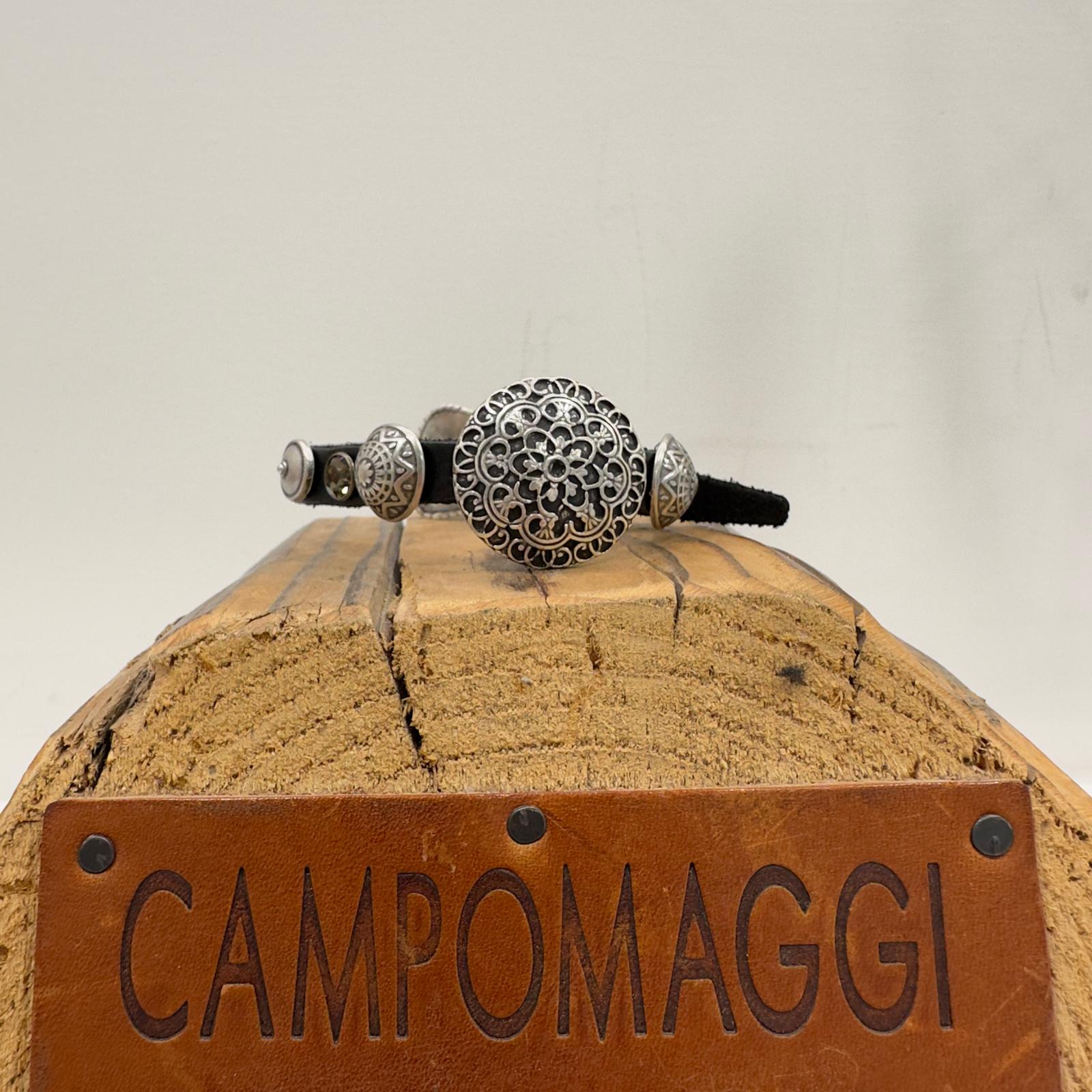 Campomaggi bracciale SCUDO in pelle nera accessorio argento