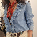 Kikisix camicia in jeans con rouches