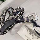 Campomaggi cintura pelle nera con fiori e borchie argento