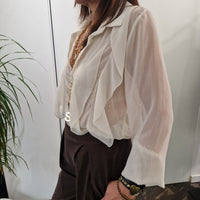 KIKISIX camicia con bottoni e rouge trasparente panna