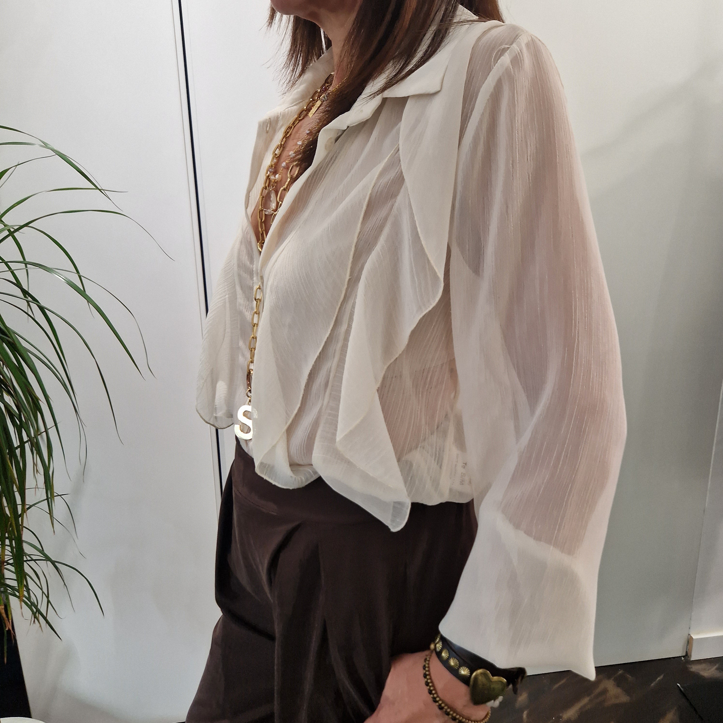 KIKISIX camicia con bottoni e rouge trasparente panna