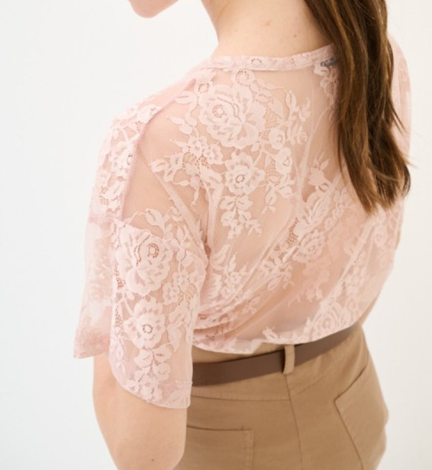 Kikisix t-shirt in pizzo cipria