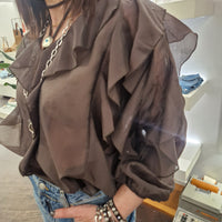 Kikisix camicia con rouches marrone scuro