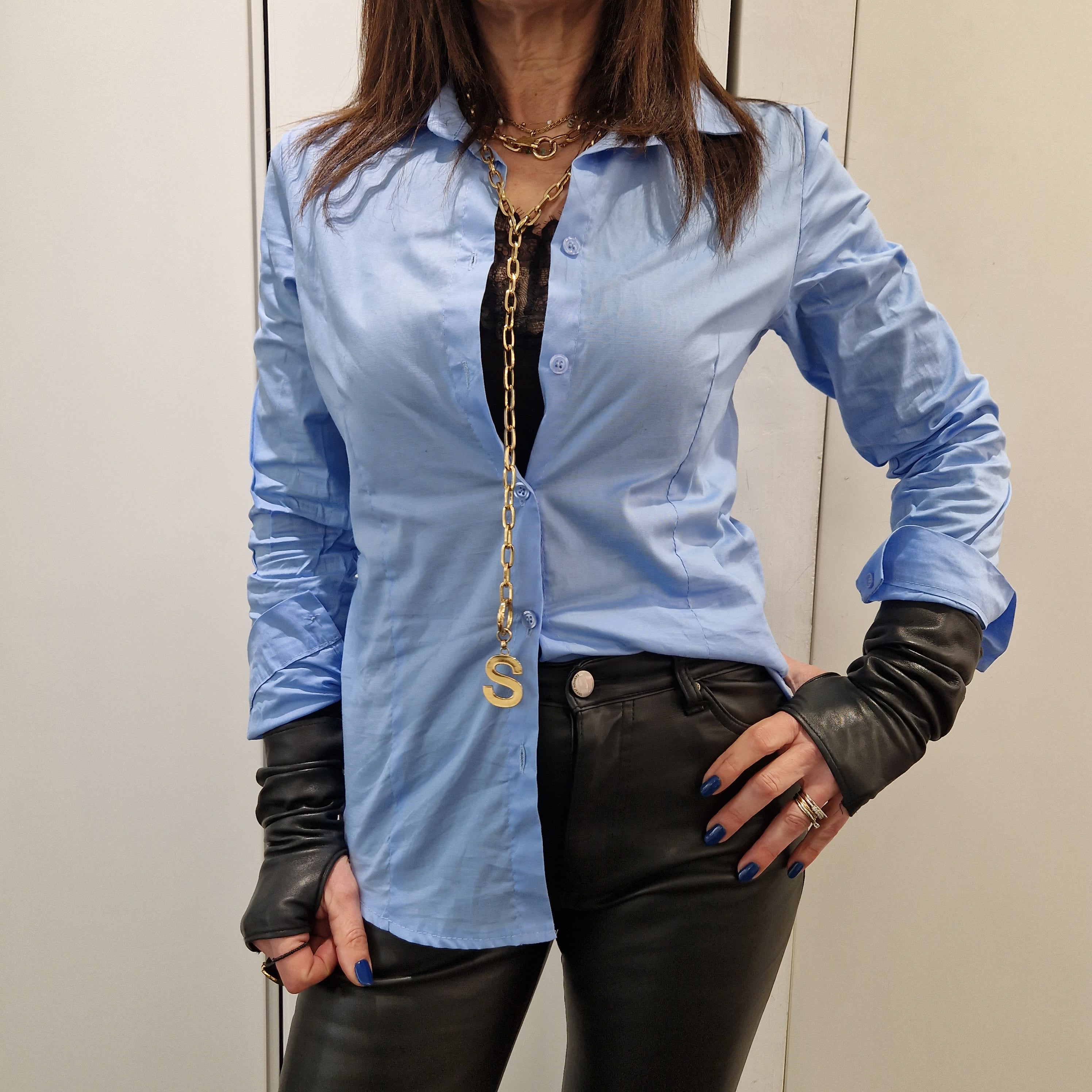 KIKISIX Camicia SLIM CELESTE