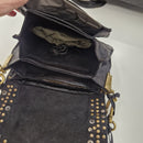 Campomaggi borsa Agnese nera  rivetti oro con corallo