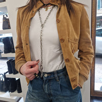 Giacca modello bomber vera pelle scamosciata color sabbia