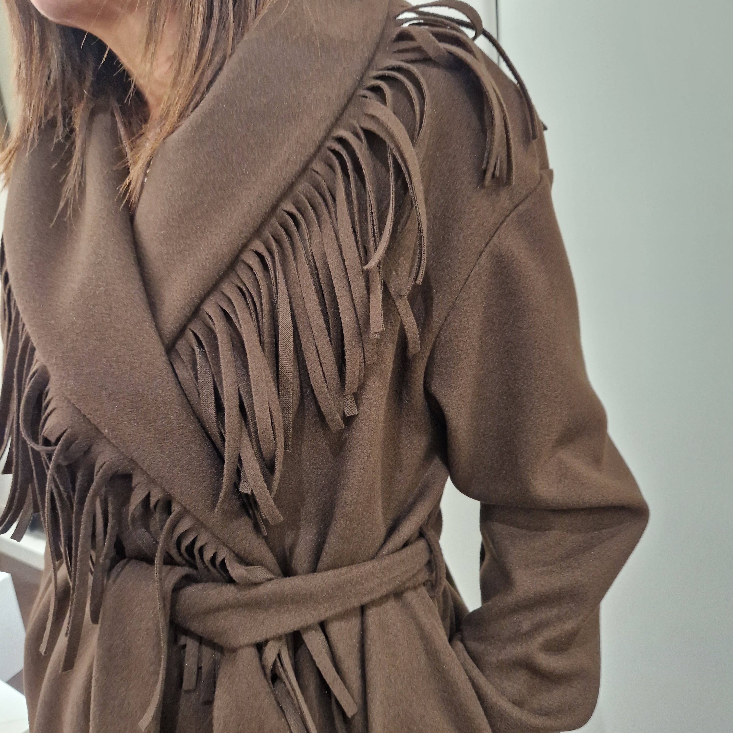 Kikisix giacca modello vestaglia con frange t.moro