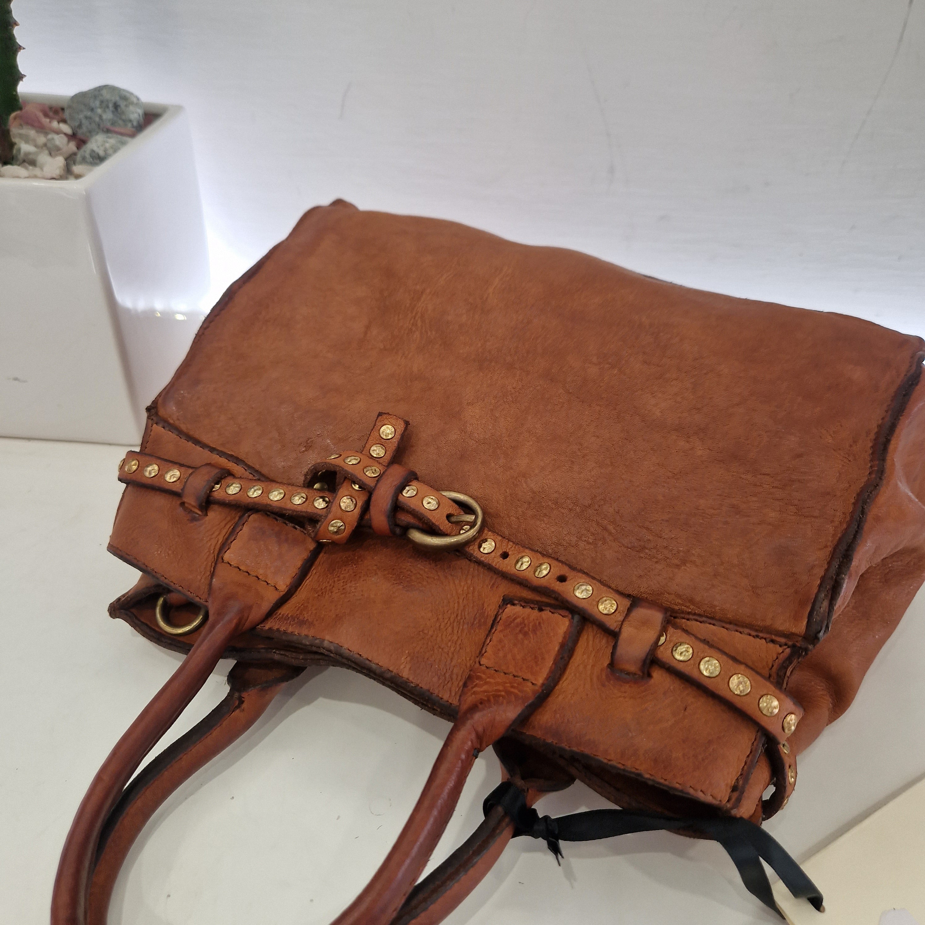 Campomaggi borsa doppio manico linea Kura in pelle color cuoio