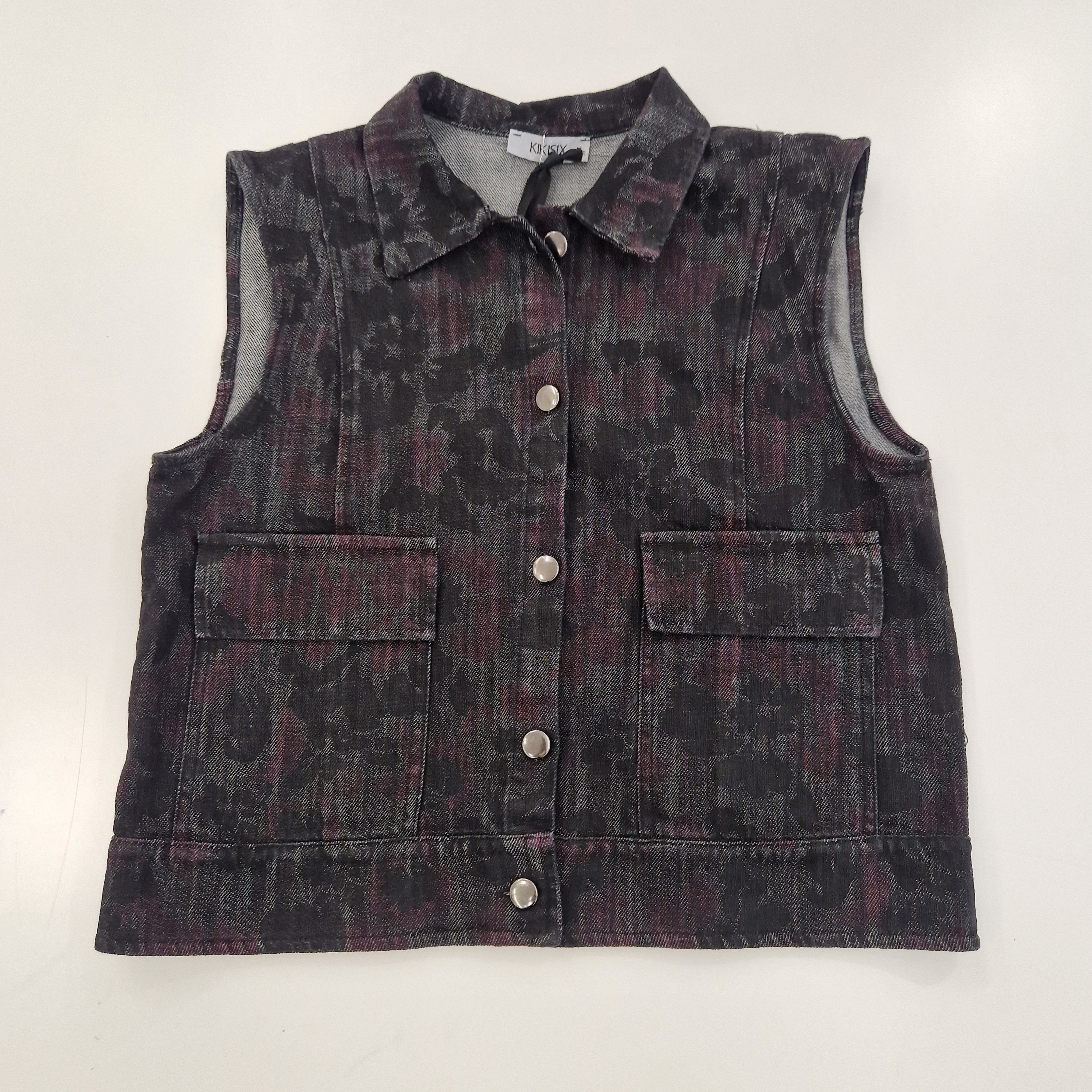 Kikisix gilet in jeans stampa fiori