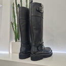 Stivale modello biker pelle nero con fibbie argento fondo gomma