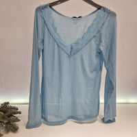 Kikisix maglia con scollo in pizzo color celeste