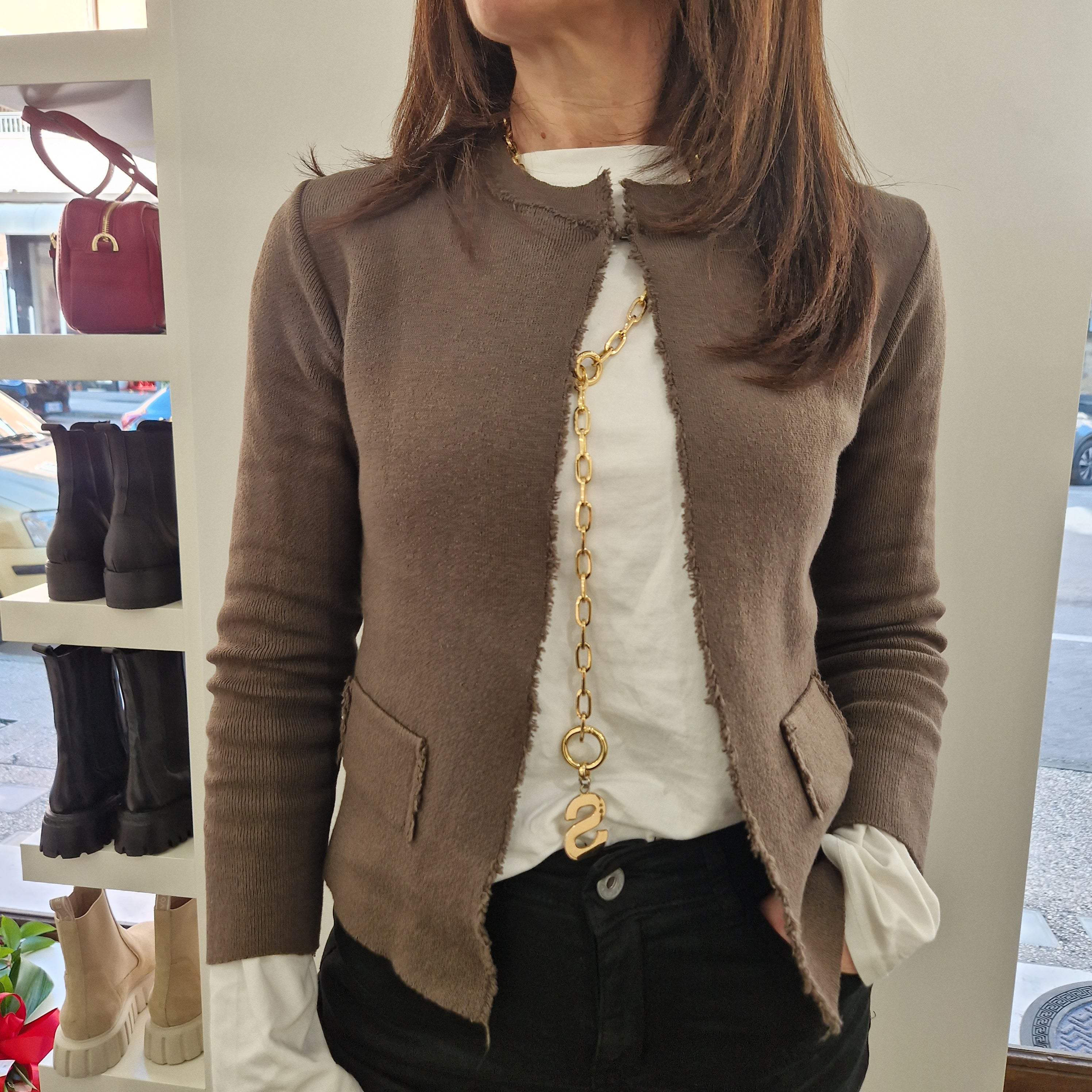 Cardigan giacca punto MILANO marrone