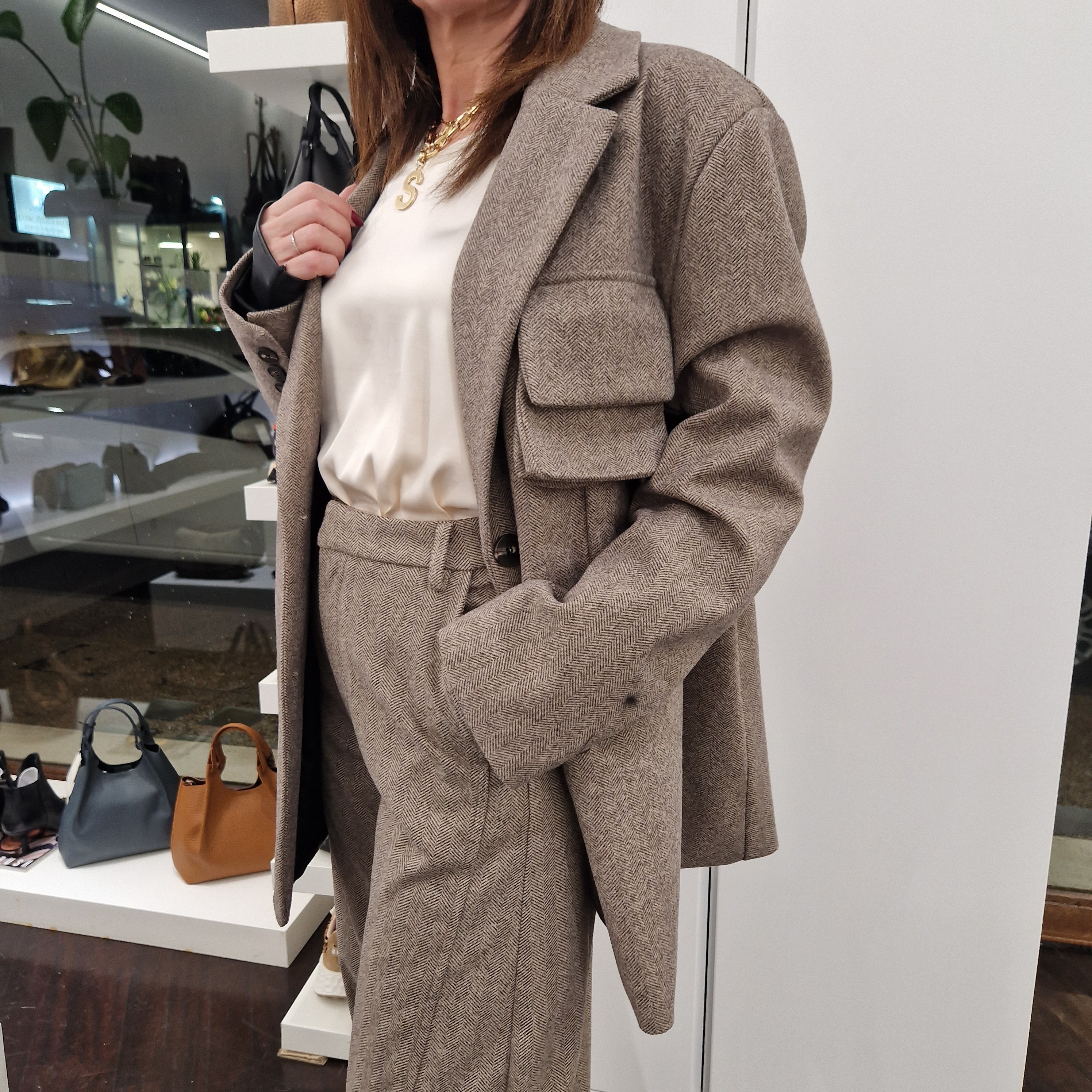 Giacca over in tessuto spinato