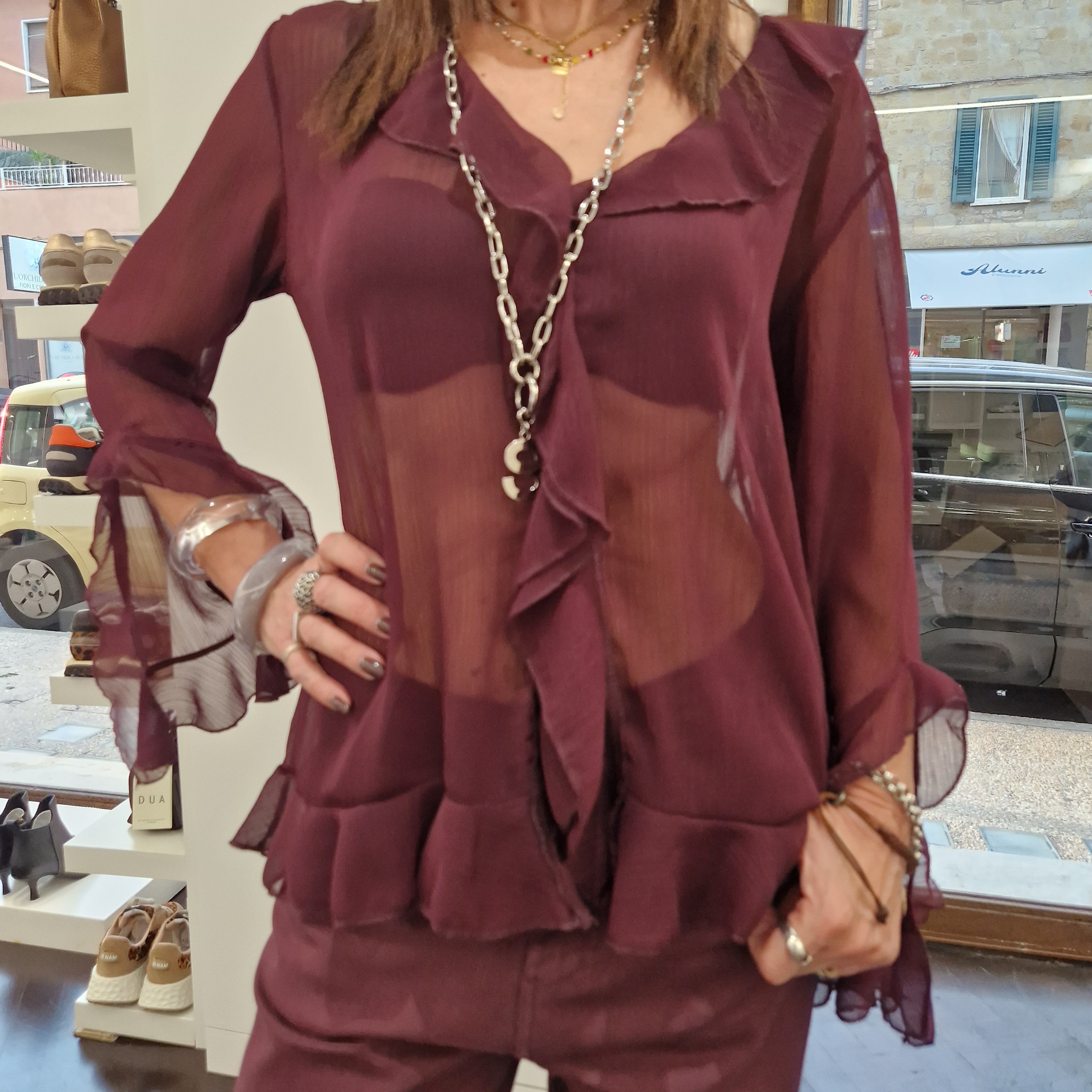 Kikisix camicia GAIA  trasparente bordeaux