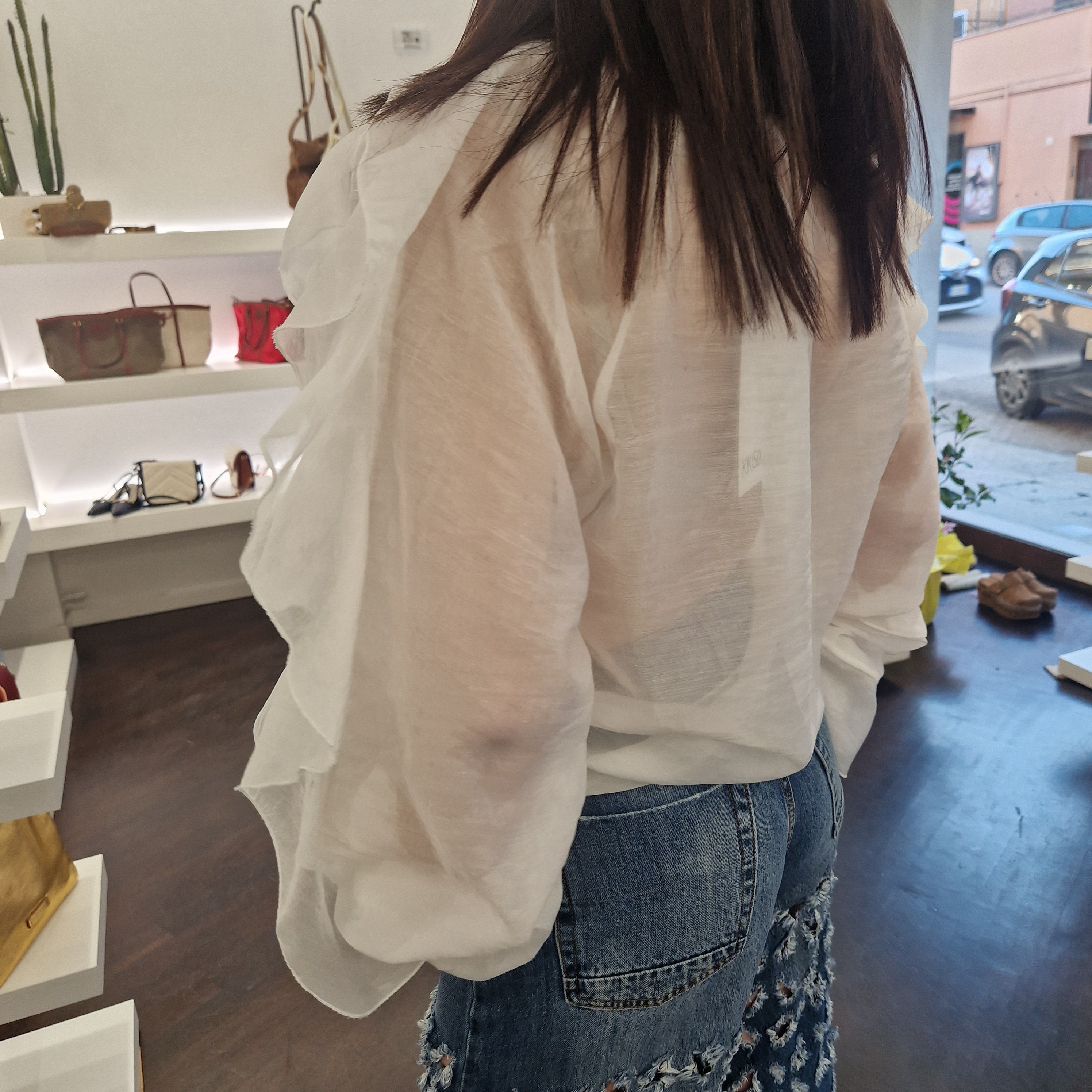 Kikisix camicia con rouches bianca