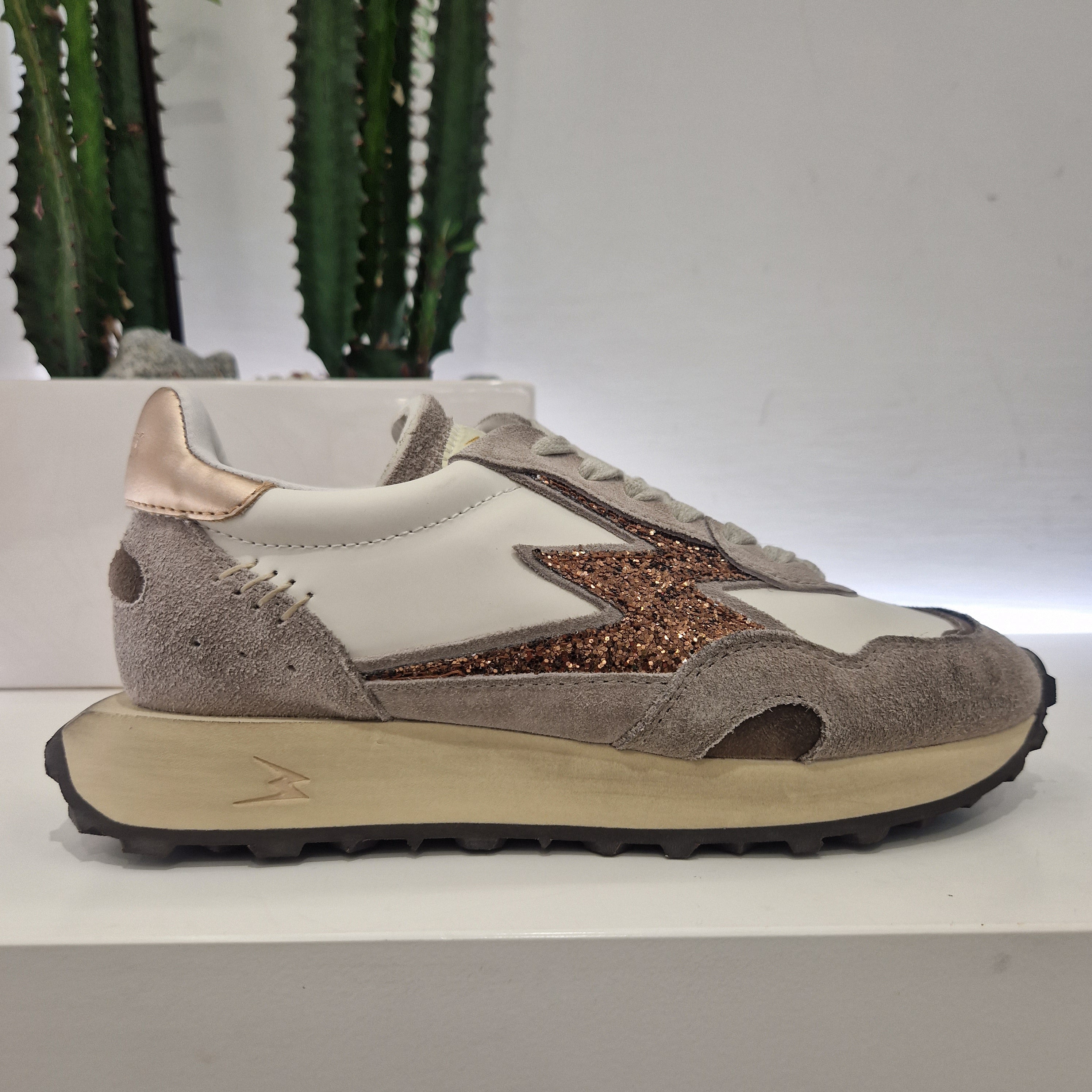 Moa sneakers modello running fulmine glitter bronzo