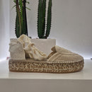 Espadrilles zeppa bassa color panna