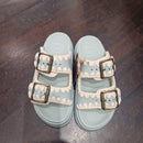 Mou sandalo doppia fascia celeste chiaro Eva one-piece slide two buckles