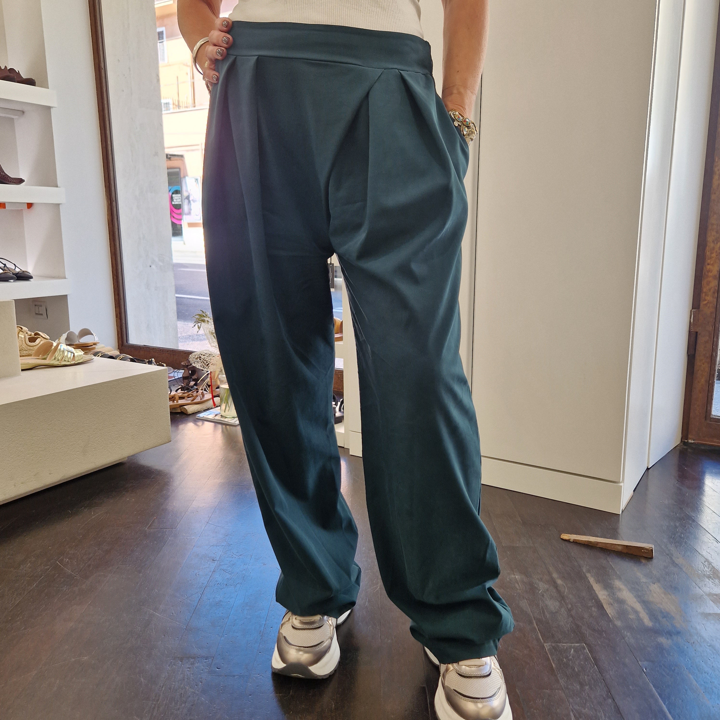 KIKISIX pantalone STELLA color verde ottanio